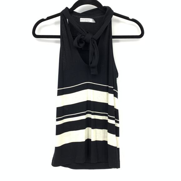 Zara Woman Tie Neck Sweater Tank Womens Sz M Sleeveless Black White Stripe - Picture 1 of 6